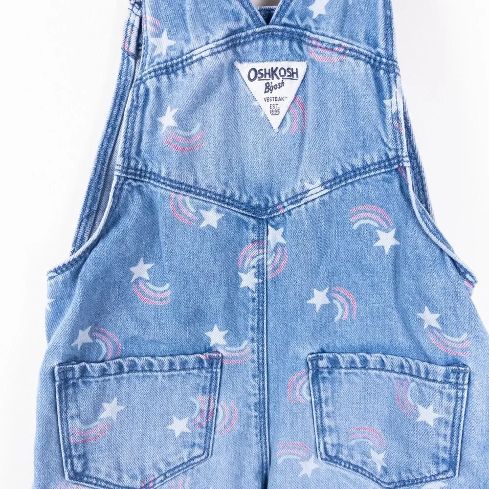OshKosh B'Gosh Star Spangled Shortalls Overalls Denim Blue Girls‎ 4T